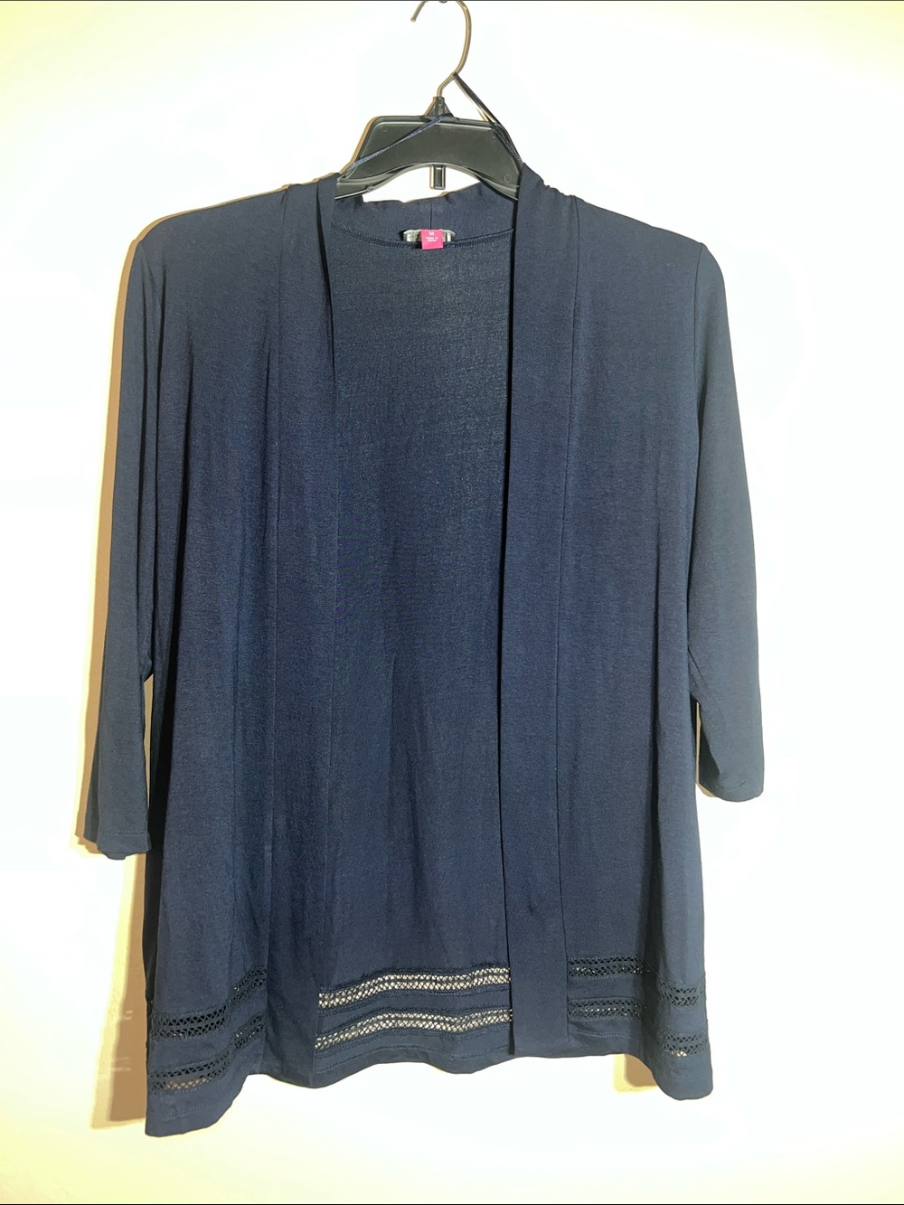 Vince Camuto Navy open front cardigan w/knit texture at bottom  size M
